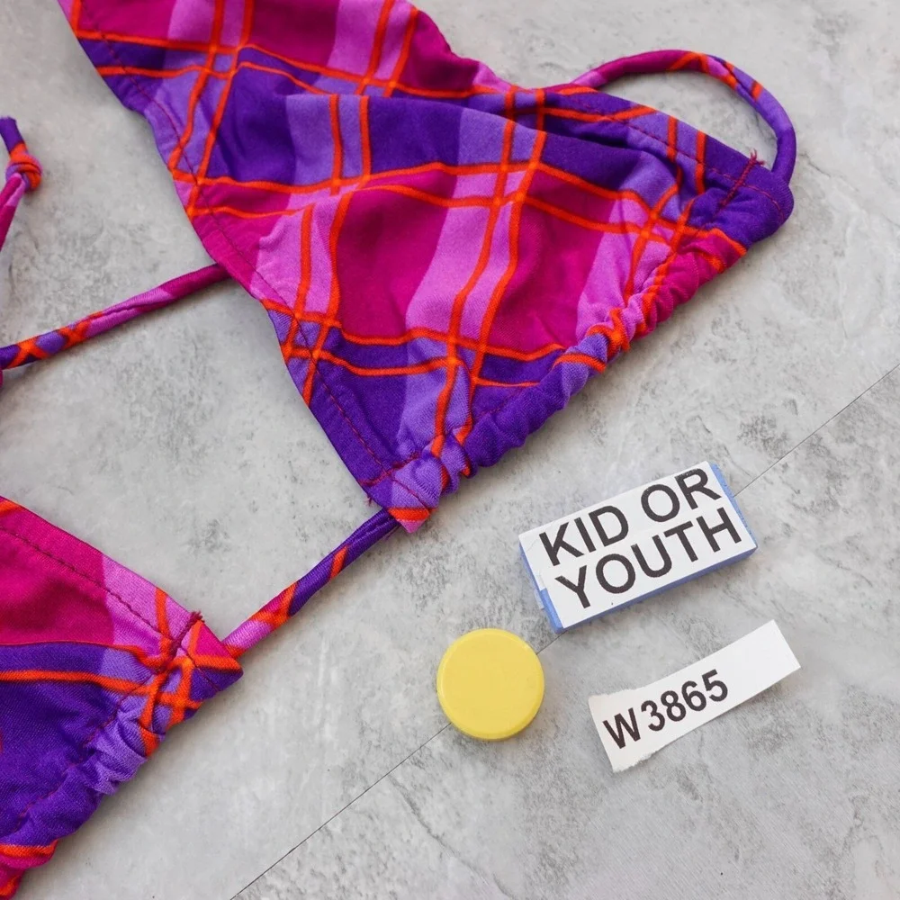 Pink Plaid Halter Brallete Bikini Top Girls 13 14 Swimsuit Beach Swim Summer